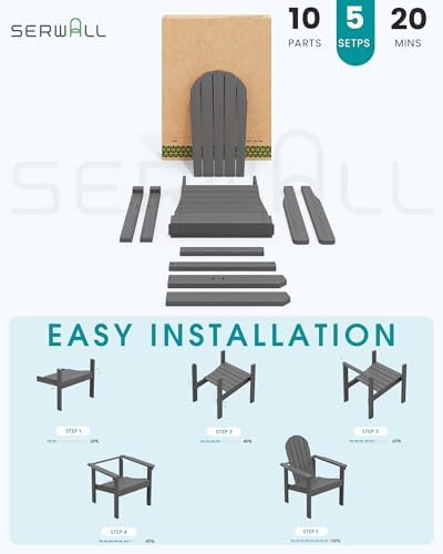 SERWALL HDPE Stackable Adirondack Chairs Set of 2,Space-Saving, Grey