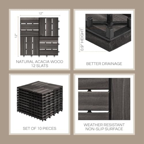 THYOI Premium Deck Tiles, Patio Flooring - Round Joint (10, Black)