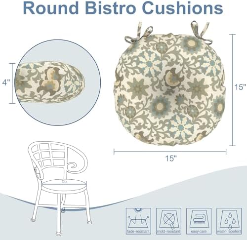 LVTXIII Outdoor Bistro Chair Cushions, 15"x15"x4" Round Patio Chair Cushions, All Weather Tufted Seat Cushions for Patio Furniture Use, Set of 2, Floral Symphony‌