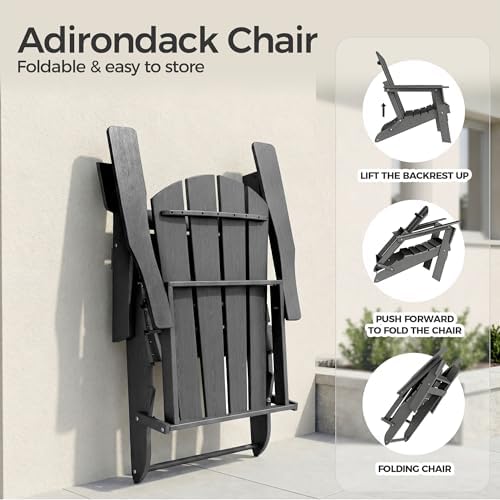 Adirondack Chair Set of 2, HDPE Outdoor Chair, Grey