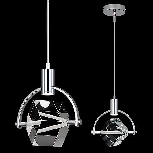 Pendant Ceiling Light Fixture for Kitchen Island, Modern Mini Integrated LED Hanging Light, Crystal Pendant Light in Chrome, Bedroom, Dining Room, Bar (1-Lights)