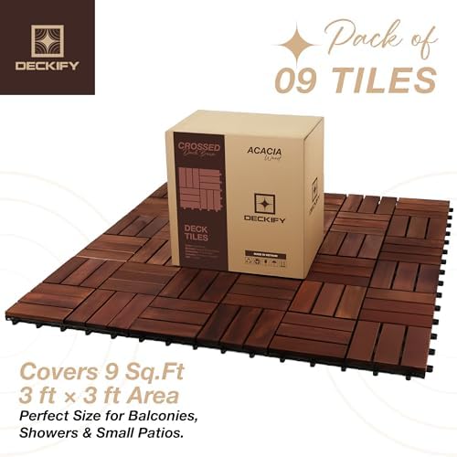Acacia Wood Interlocking Deck Tiles Outdoor Flooring for Patio, Balcony