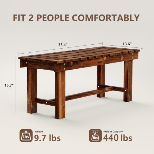 35.5" Outdoor Garden Bench,Weatherproof 2-Person Wood Backless Bench, Brown
