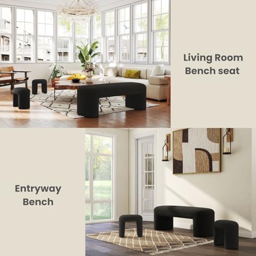 53" Sherpa Nesting Ottoman Bench Set, Black