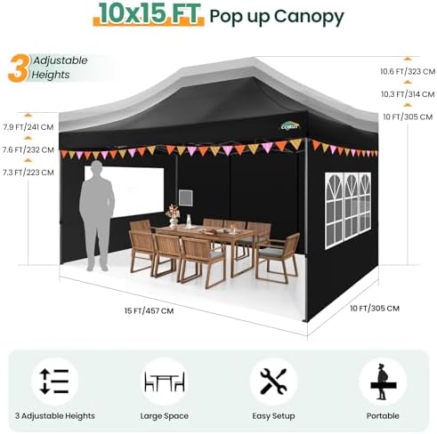 COBIZI 10x15 Heavy Duty Pop up Canopy Tent with Sidewalls Commercial Canopy