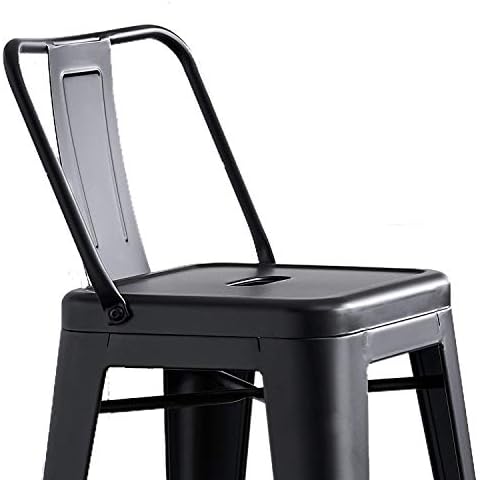 AC Pacific 24” Metal Barstool Set of 2 – Country Rustic Style with Low Back, Lightweight & Sturdy Build, Easy Assembly – Black Matte