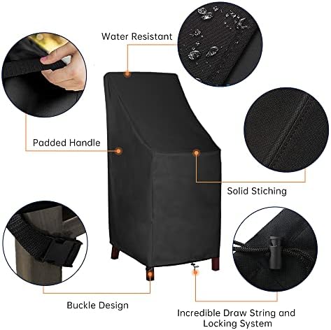 Stackable Patio Chair Covers, High Back Outdoor Chair Covers, 600D Heavy Duty Waterproof Lawn Outside Barstool Furniture Covers,Fits for 4-6 Stackable Dining Chairs,27"W x 27"D x 49"H,2 Pack