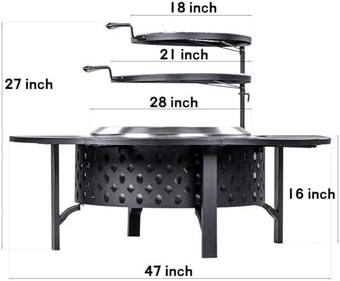 OutVue 47 Inch Smokeless Fire Pit with 2 Grills,Large Firepits for Outside