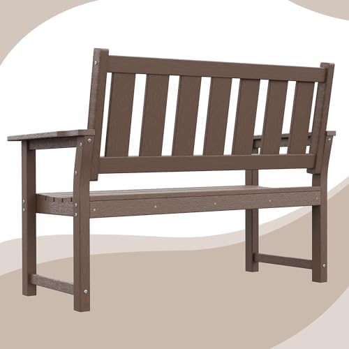 50" HDPE Outdoor Bench Weatherproof Patio Seating, Mocha Brown