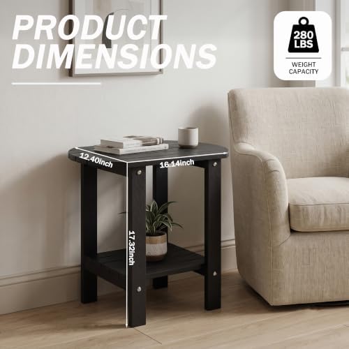 Adirondack Outdoor Side Table, 2-Tier HDPS Patio End Table, Black