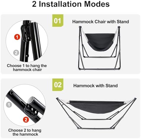 2-in-1 Hammock Chair with Stand, Portable Hammock, Black
