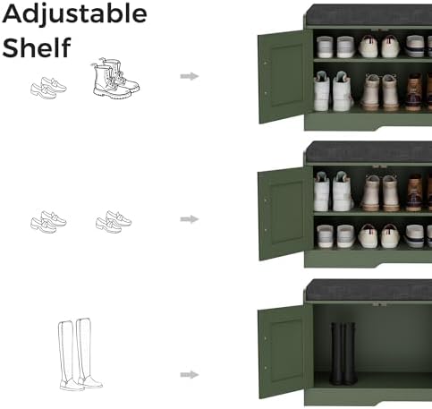 Homleke Shoe Storage Bench, 4 Doors & Thickened Padded Seat Cushion