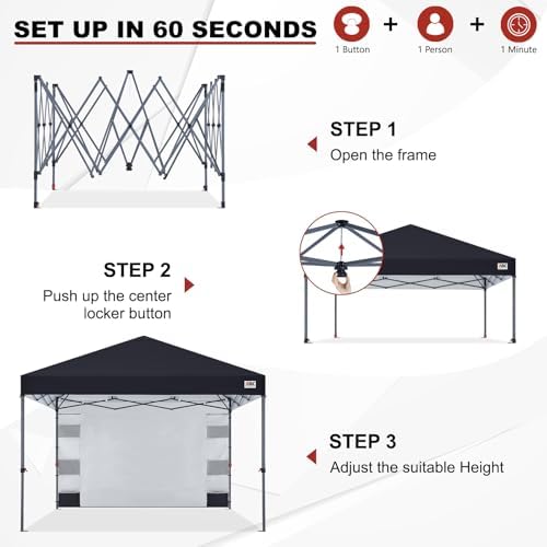 ABCCANOPY 10x10 Heavy Duty Pop Up Canopy Tent with Storage Sidewall, Black