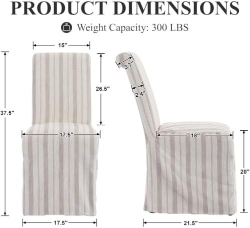 chairus Slipcovered Upholstered Parsons Dining Chairs Set of 2, Stripe