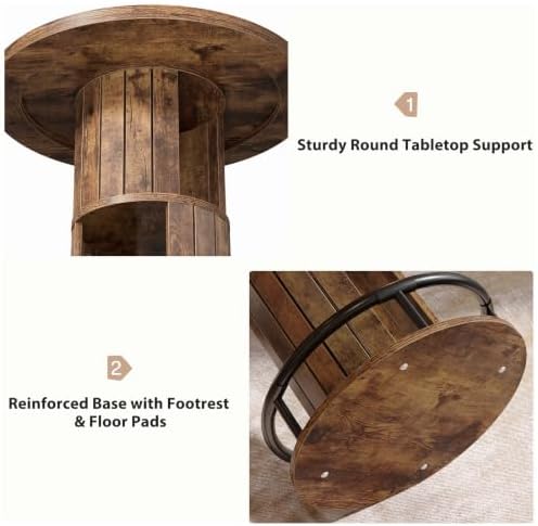 HSH Round Bar Table, 37.4"H Bar Height Bistro Pub Table With 2-Tier Storage