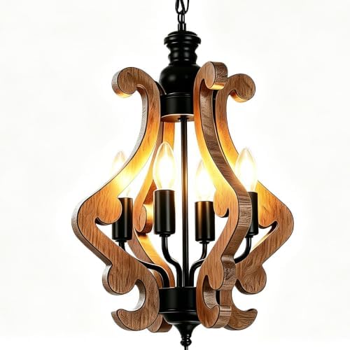 4‑light farmhouse chandelier, adjustable chain lantern pendant light shown in use