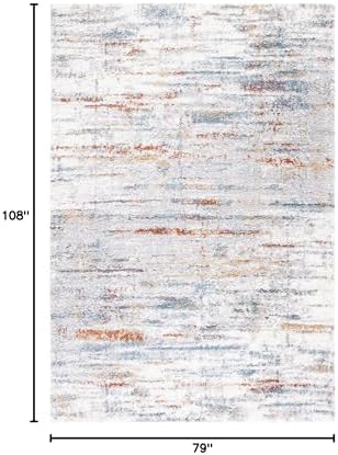 SAFAVIEH Berber Shag Collection Area Rug - 6'7" x 9', Blue Rust & Ivory, Modern Abstract Design, 1.2-inch Thick Ideal for High Traffic Areas in Living Room, Bedroom, Dining (BER577A-7)