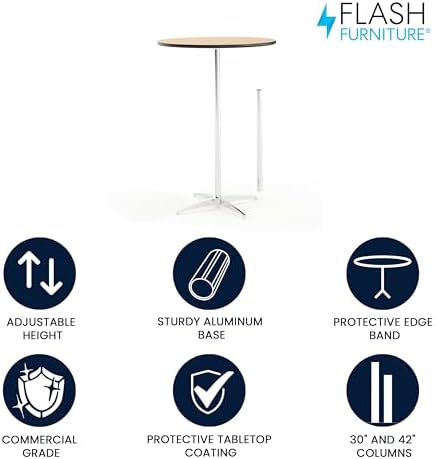 Flash Furniture Lars 30" Round Cocktail Table with 30" and 42" Columns, Adjustable Standard or Bar Height Round Table for Events or Home Use, Natural