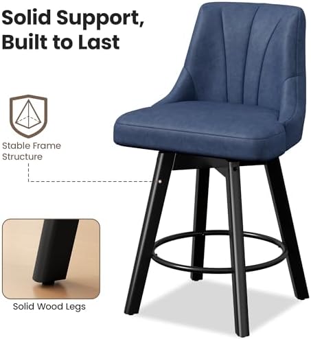 REONEY Counter Height Swivel Bar Stools, 24" Upholstered Barstools Set of 2