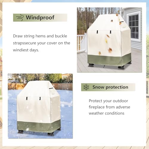 Outdoor Fireplace Cover, 32"L × 24"W × 45"H, Beige & Grayish Green