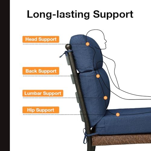 Unimatta Sunbrella Outdoor High Back Chair Cushion Seat Pads, 44 x 21 Inch Water-Repellent & Fade-Resistant Patio Furniture Cushions with Ties for Adirondack, Rocking Chairs, Specrtum Indigo