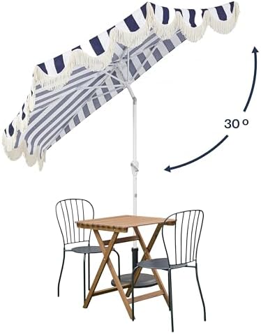 JONATHAN Y Beverly 9 ft. Striped Half Umbrella, Navy/White