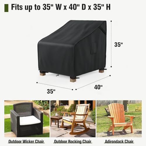 MR. COVER Patio Chair Covers Waterproof, Outdoor Furniture Covers for Rocking Chair, Heavy Duty Anti UV Chair Cover, Fits up to 35"W x 40"D x 35"H, Air Vent and Handles Included,Black, 2 Pack