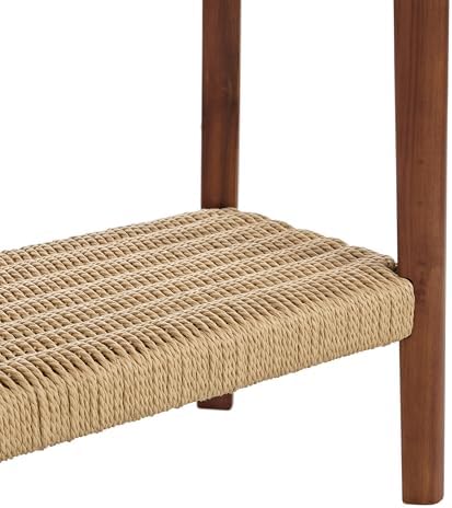 Calais Solid Wood Console Table with Woven Storage Shelf, Chestnut, 48 Inch