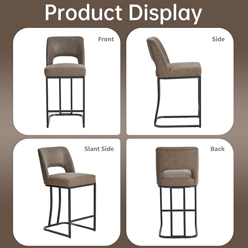 Usaint 25" Counter Height Faux Leather Bar Stools Set of 2, Dark Brown