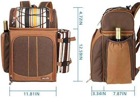 Hap Tim Picnic Basket Backpack for 4 Person with Insulated Leakproof Cooler Compartment, Wine Holder, Fleece Blanket, Cutlery Set, Wedding Gifts for Couples, Engagement Gifts