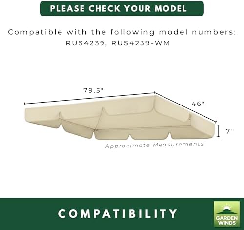Garden Winds Durable 350 Replacement Canopy Top Compatible with Callimont Park Swing Models RUS4239, RUS4239-WM - Beige