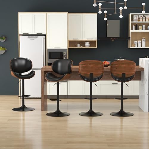 KCC Bar Stools for Kitchen Swivel Bentwood Barstools,Set of 2,Black PU