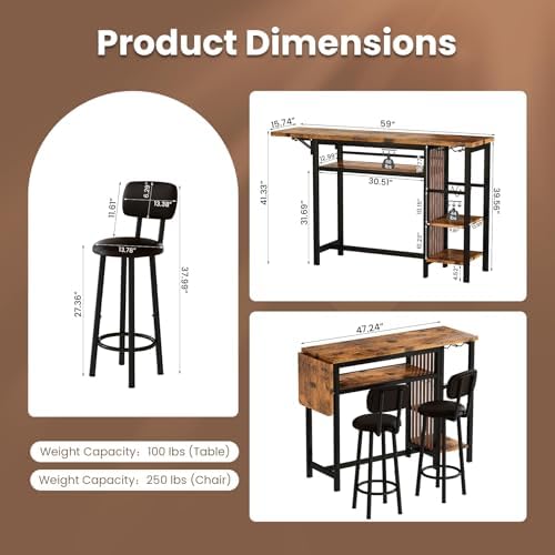Bar Table and Chairs Set, 59'' Counter Height Dining Table Set with Storage