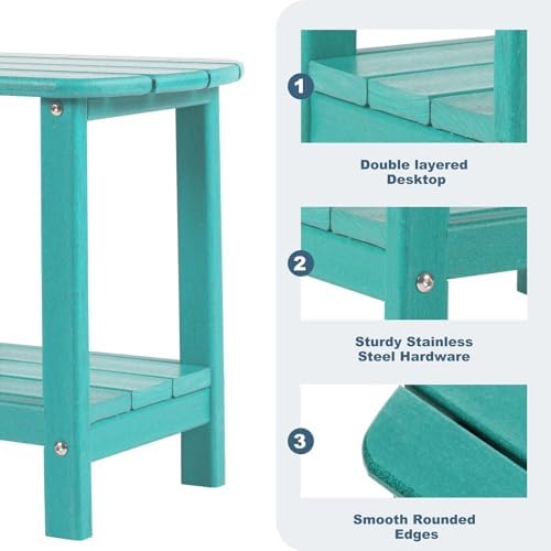Adirondack Outdoor Side Table, 16.5” HDPE Small Patio Table with Storage Shelf, Weather Resistant End Table for Porch, Pool & Yard (Aruba)