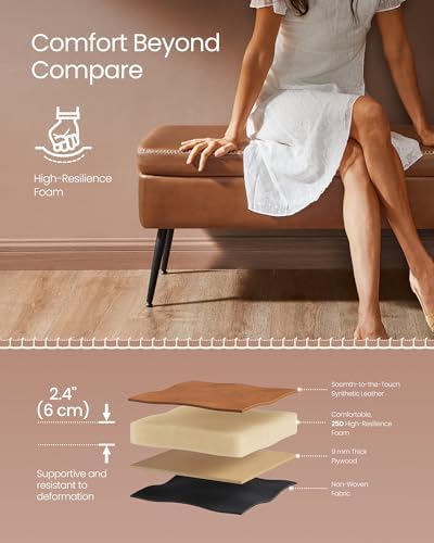 VASAGLE Storage Ottoman Bench, PU Leather, Steel Legs