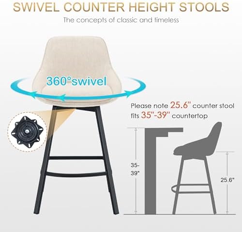 Zesthouse Swivel Bar Stools Set of 2, Modern Counter Height Stool with Back