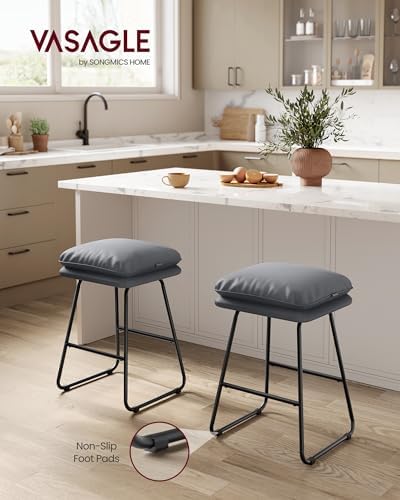 VASAGLE Bar Stools Set of 2, Leather, Metal Sled Legs, 25.6 Inches