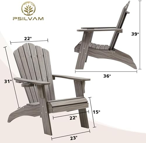 Psilvam Oversized Adirondack Chair with Cup Holder (1pc, Light Gray)