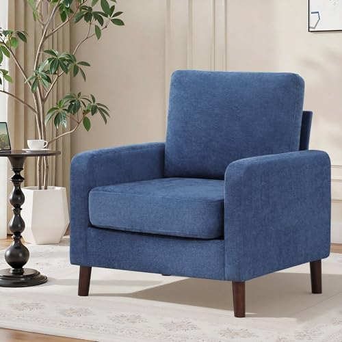 Accent Chair Set of 2, Upholstered Living Room Chairs with Wood Legs and Side...