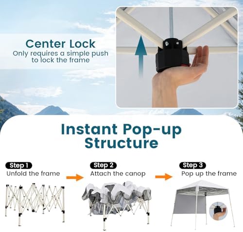 Tangkula 7x7 FT Pop Up Canopy with Center Lock & Sidewall, White