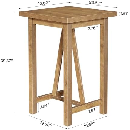 Tribesigns Square Bar Table, 39.4" Tall Counter Height Pub Table for Cocktail Coffee Bistro, Farmhouse High Top Desk for Living Room, Dining Room, Kitchen, Small Space