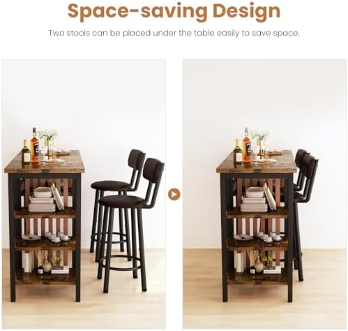 Bar Table and Chairs Set, 47'' Counter Height Dining Table Set with Storage