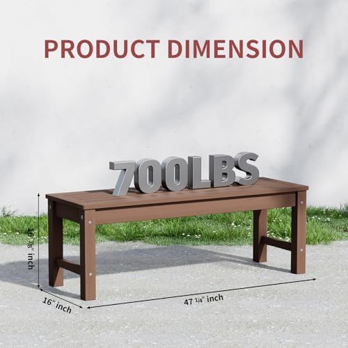 Psilvam 47" Backless HDPE Outdoor Bench for 2-Person, Brown