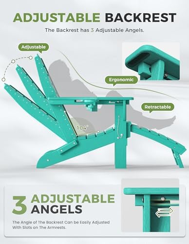 Ciokea HDPE Folding Adirondack Chair with Footrest,Lake Blue,1