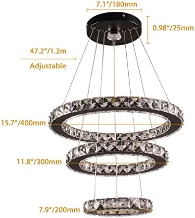3-Ring Adjustable Height Crystal Chandelier Cool White