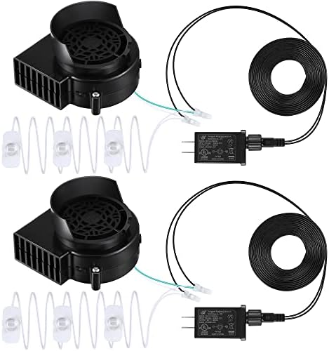 Hiboom 2 Pack Replacement Fan Blower, 12V 1.2A Mini Air Blower with 3 LED Light String for Inflatables Indoor Outdoor, 12V 1.5A Adapter for Halloween Christmas Holiday Inflatables Fan Blow up Motor