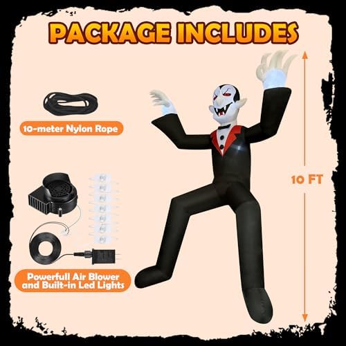 10ft Giant Sitting Vampire Halloween Inflatable with Built-in LED Lights - Outdoor Halloween Decoration for Yard, Eaves, Balcony & Tree Branch, Yard,Doorway,Halloween Party Prop