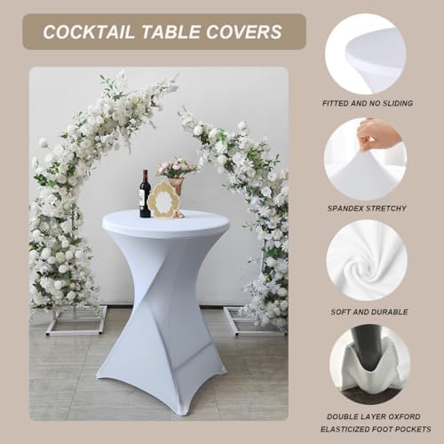 Cocktail Table Covers White Spandex High Top Table Cloths 4 Pack 32x43 Inch