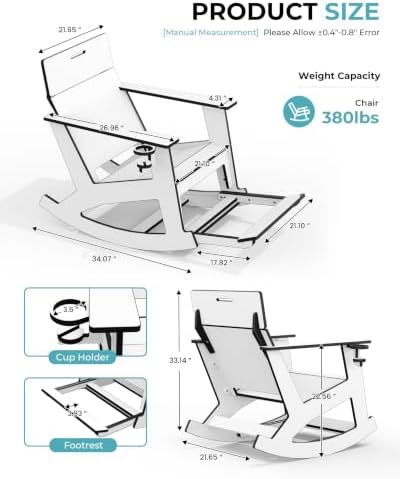 Ciokea Outdoor Rocking Chair with Pull-Out Footrest, Solid Backrest, White