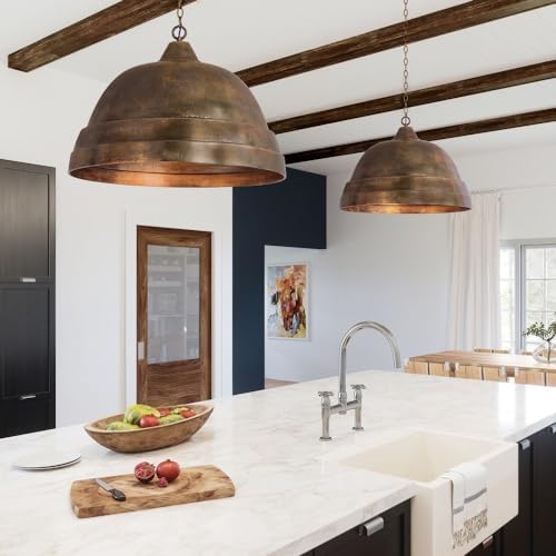 Capital Lighting 335313XB Sedona Handcrafted Sand-Cast Aluminum Industrial Metal Dome Pendant, 1-Light 100 Watts, 20" H x 28" W, Oxidized Brass